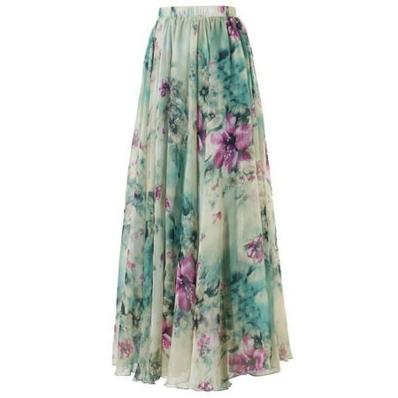 BOHO Ladies Floral Jersey Gypsy Long Maxi Full Skirt Summer Beach Sun Dress NEW